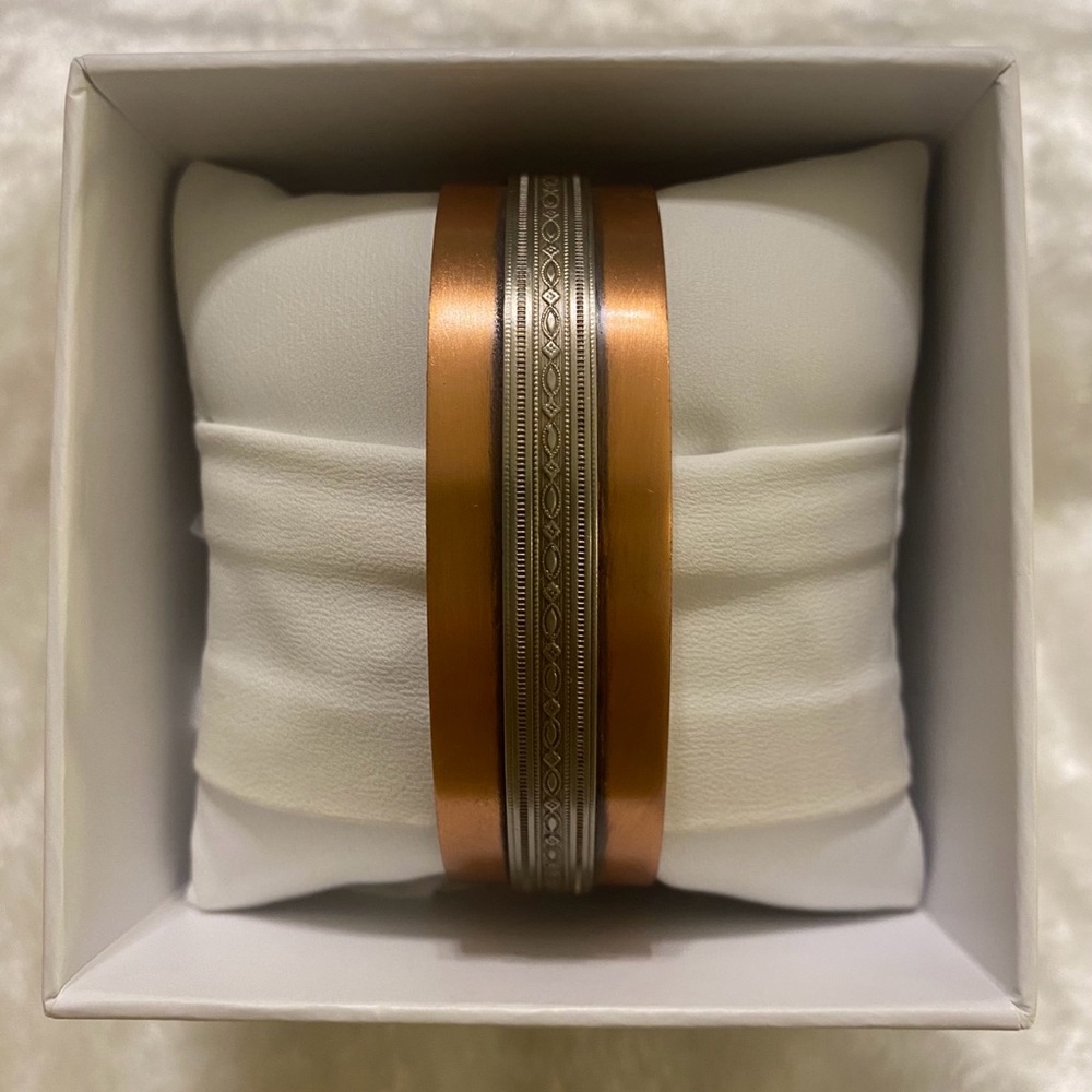 Vtg Solid Copper And Silver Bangle Bracelet - image 1